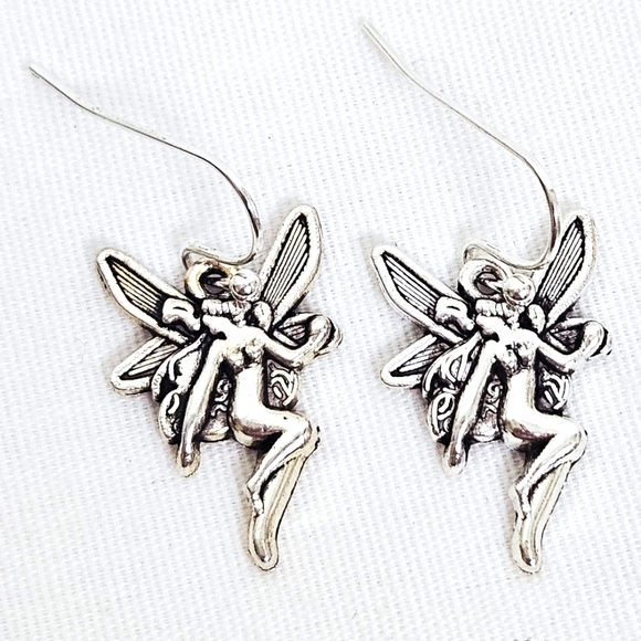 Fairy Dangle Earrings in Antique Silver Finish - Picture 1 of 5